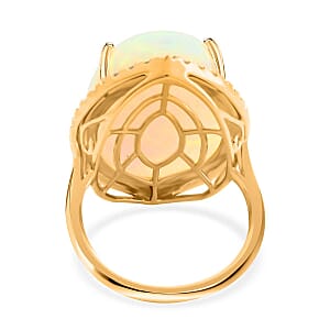 Certified & Appraised Iliana 18K Yellow Gold AAA Ethiopian Welo Opal and G-H SI White Diamond Ring (Size 9.0) 5.30 Grams 14.10 ctw