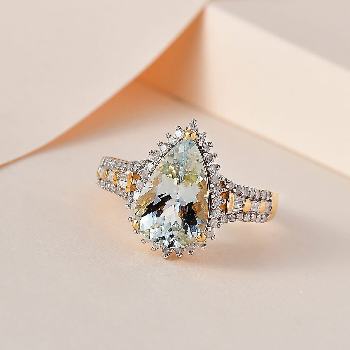 Premium Mangoro Aquamarine and White Diamond Ring in Vermeil Yellow Gold Over Sterling Silver 2.60 ctw image number 1