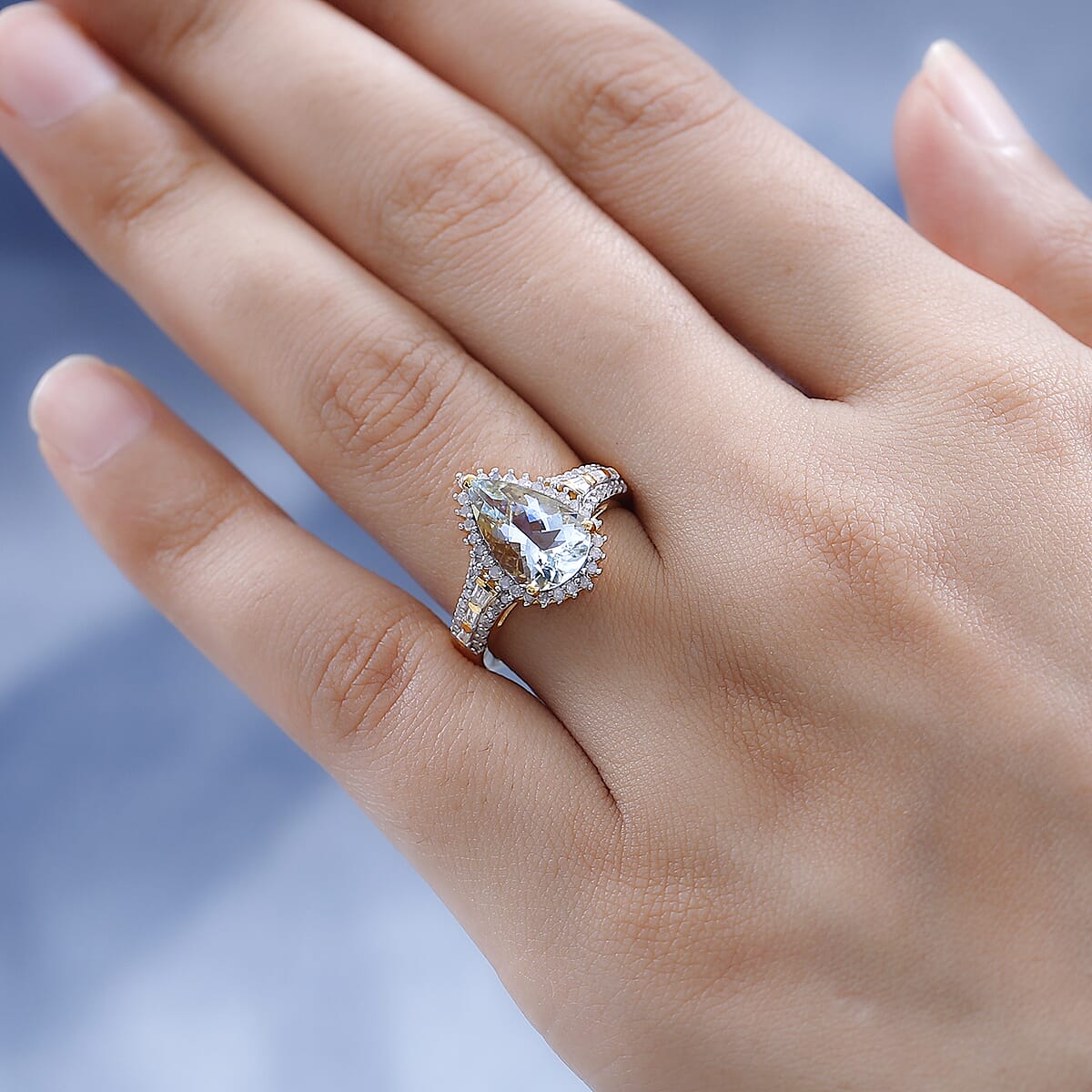 Premium Mangoro Aquamarine and White Diamond Ring in Vermeil Yellow Gold Over Sterling Silver 2.60 ctw image number 2