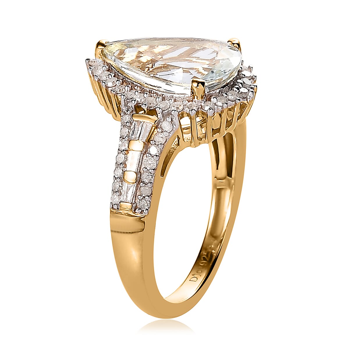 Premium Mangoro Aquamarine and White Diamond Ring in Vermeil Yellow Gold Over Sterling Silver 2.60 ctw image number 3