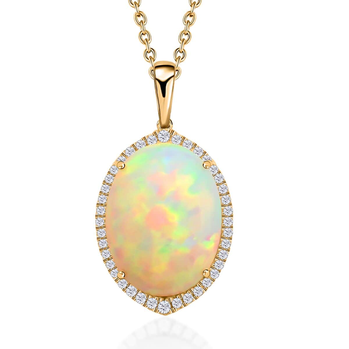 Certified & Appraised Iliana 18K Yellow Gold AAA Ethiopian Welo Opal and G-H SI White Diamond Pendant 11.00 ctw image number 0