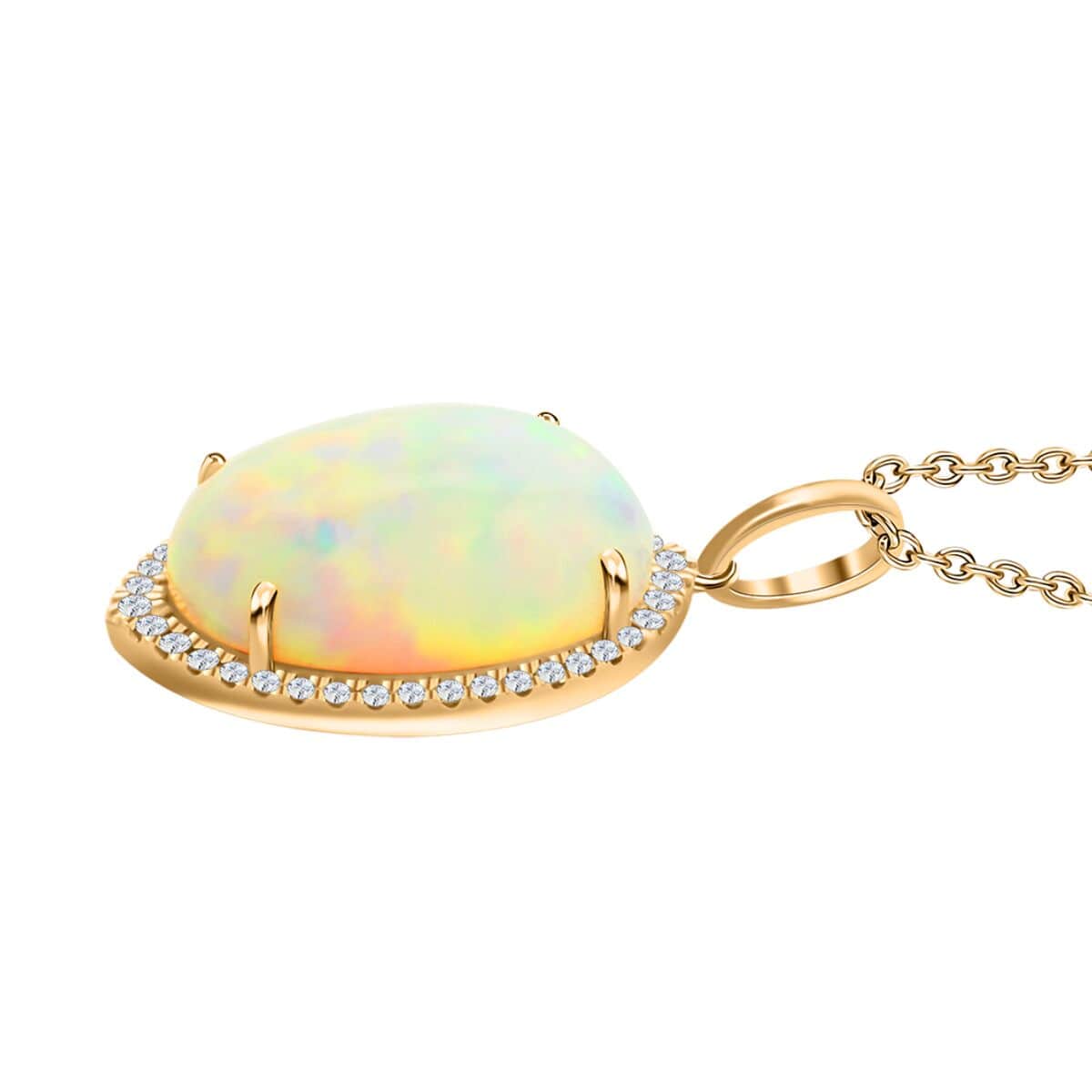 Certified & Appraised Iliana 18K Yellow Gold AAA Ethiopian Welo Opal and G-H SI White Diamond Pendant 11.00 ctw image number 3