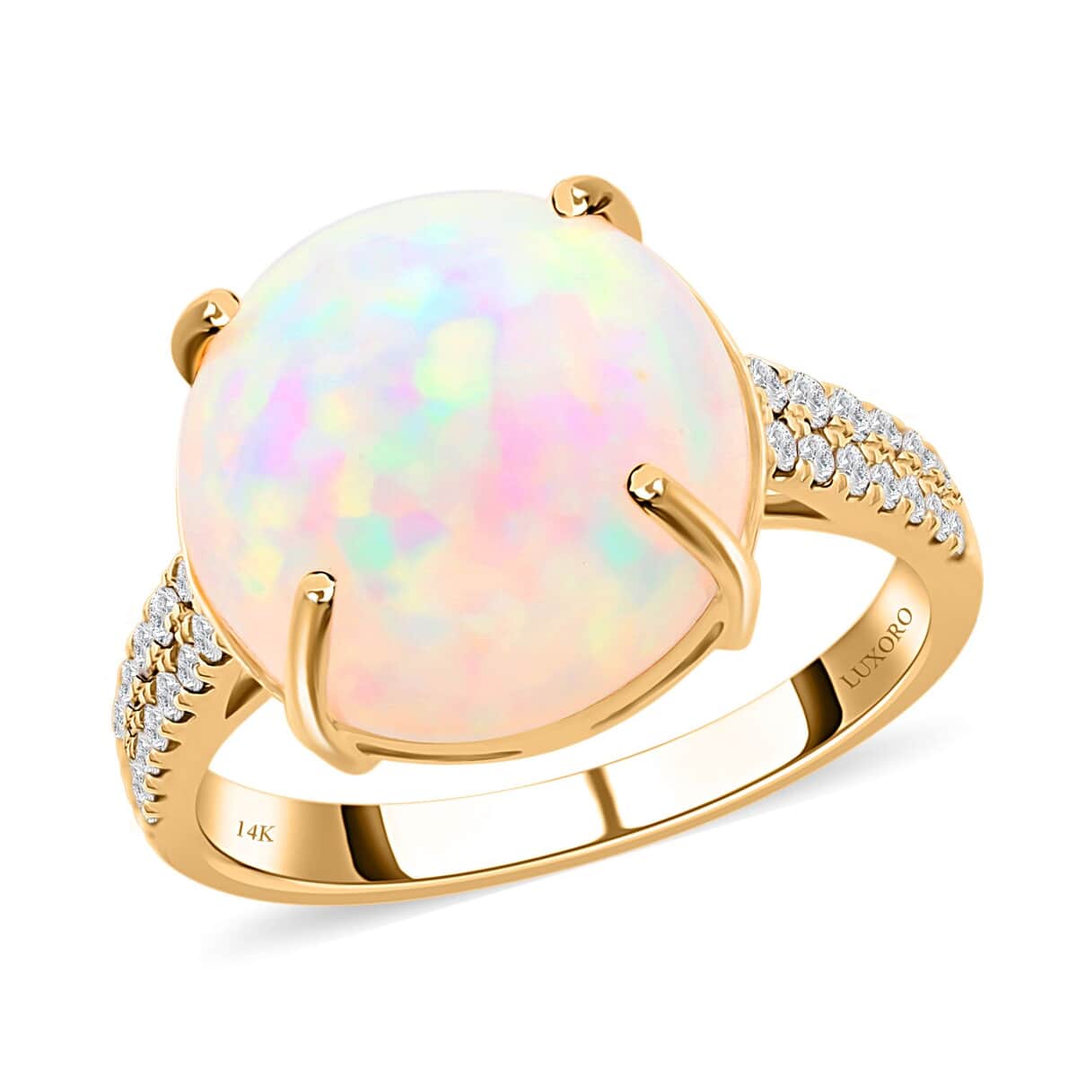 Certified & Appraised Luxoro 14K Yellow Gold AAA Ethiopian Welo Opal and G-H I2 White Diamond Ring (Size 7.0) 6.10 ctw image number 0