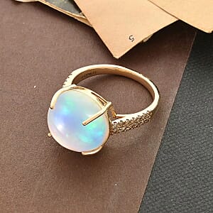 Certified & Appraised Luxoro 14K Yellow Gold AAA Ethiopian Welo Opal and G-H I2 White Diamond Ring (Size 9.0) 6.10 ctw