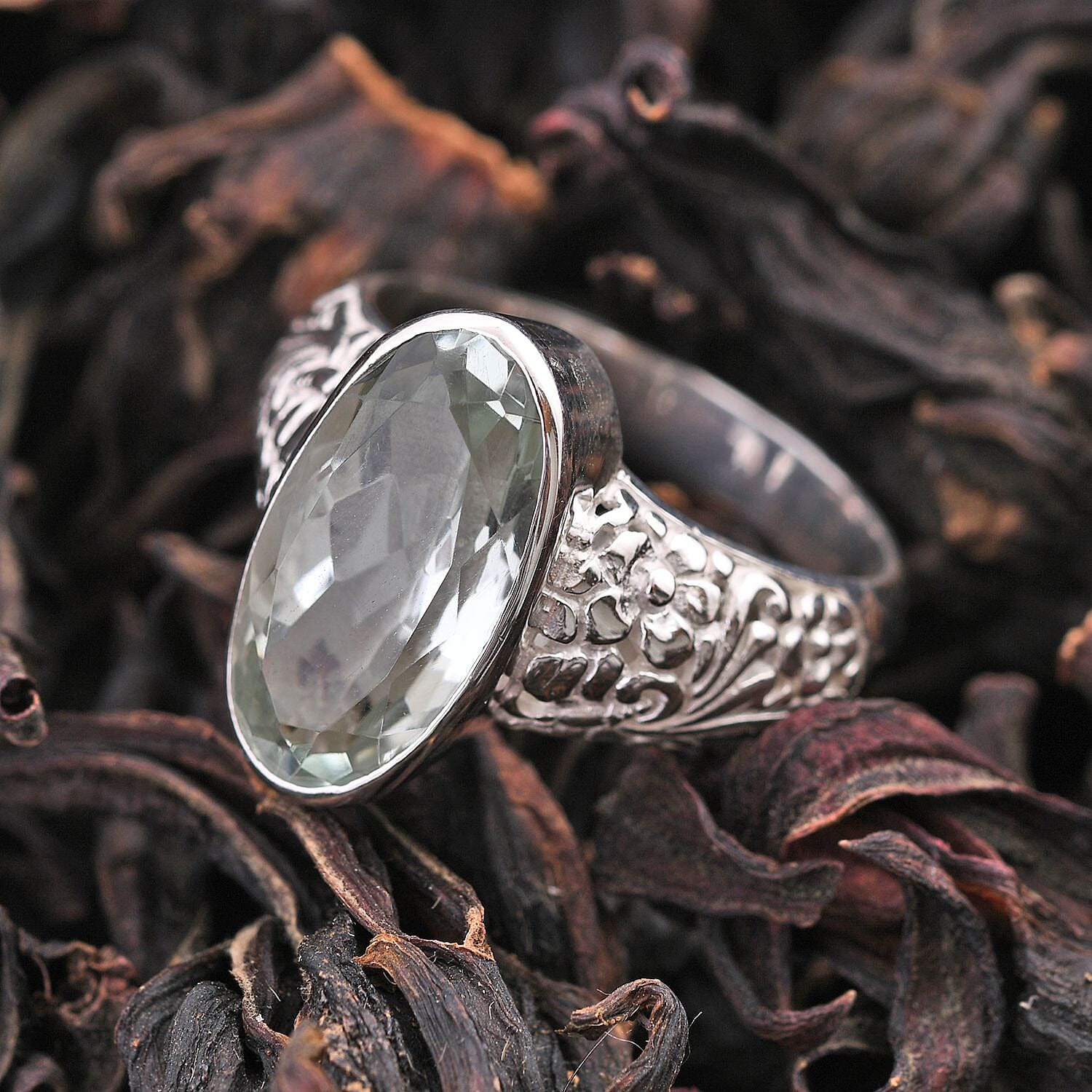 Prasiolite 7.20 ctw Ring in Sterling Silver (Size 6.5)