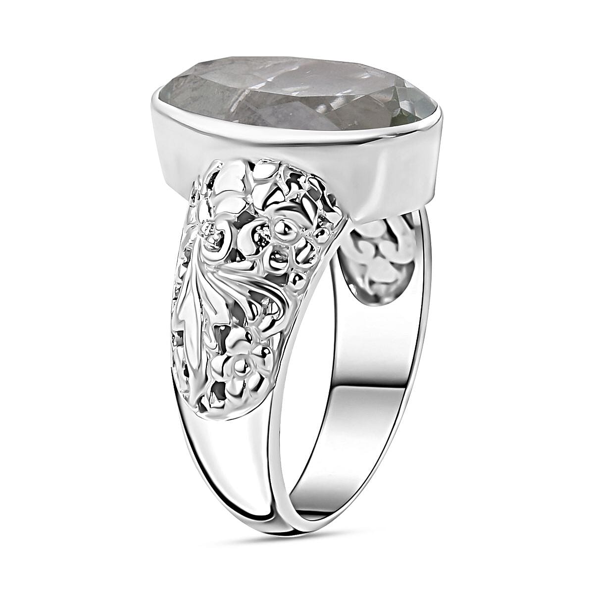 Prasiolite 7.20 ctw Ring in Sterling Silver (Size 6.5)