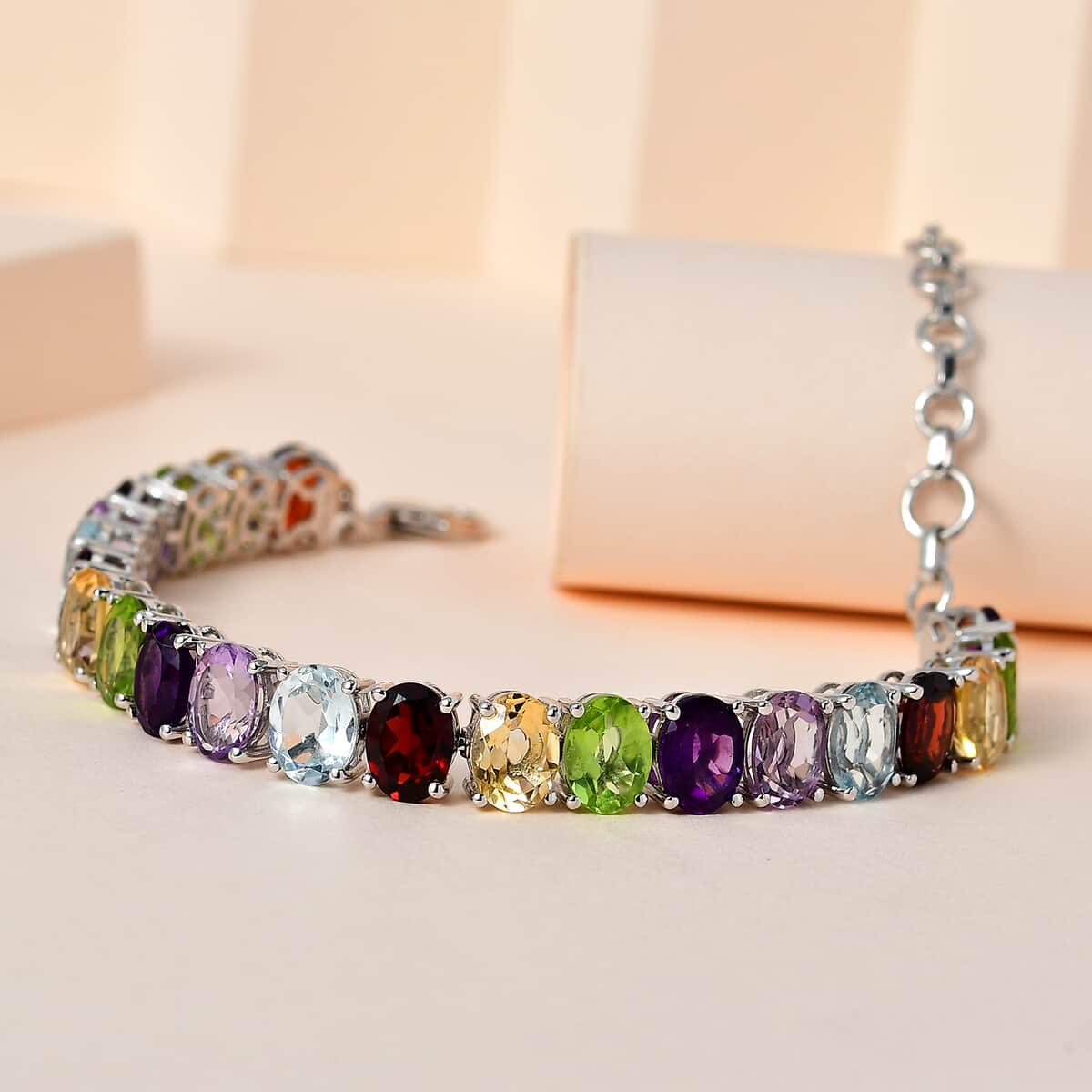 Multi Gemstone Bracelet in Platinum Over Sterling Silver (6.50 In) 27.30 ctw image number 1