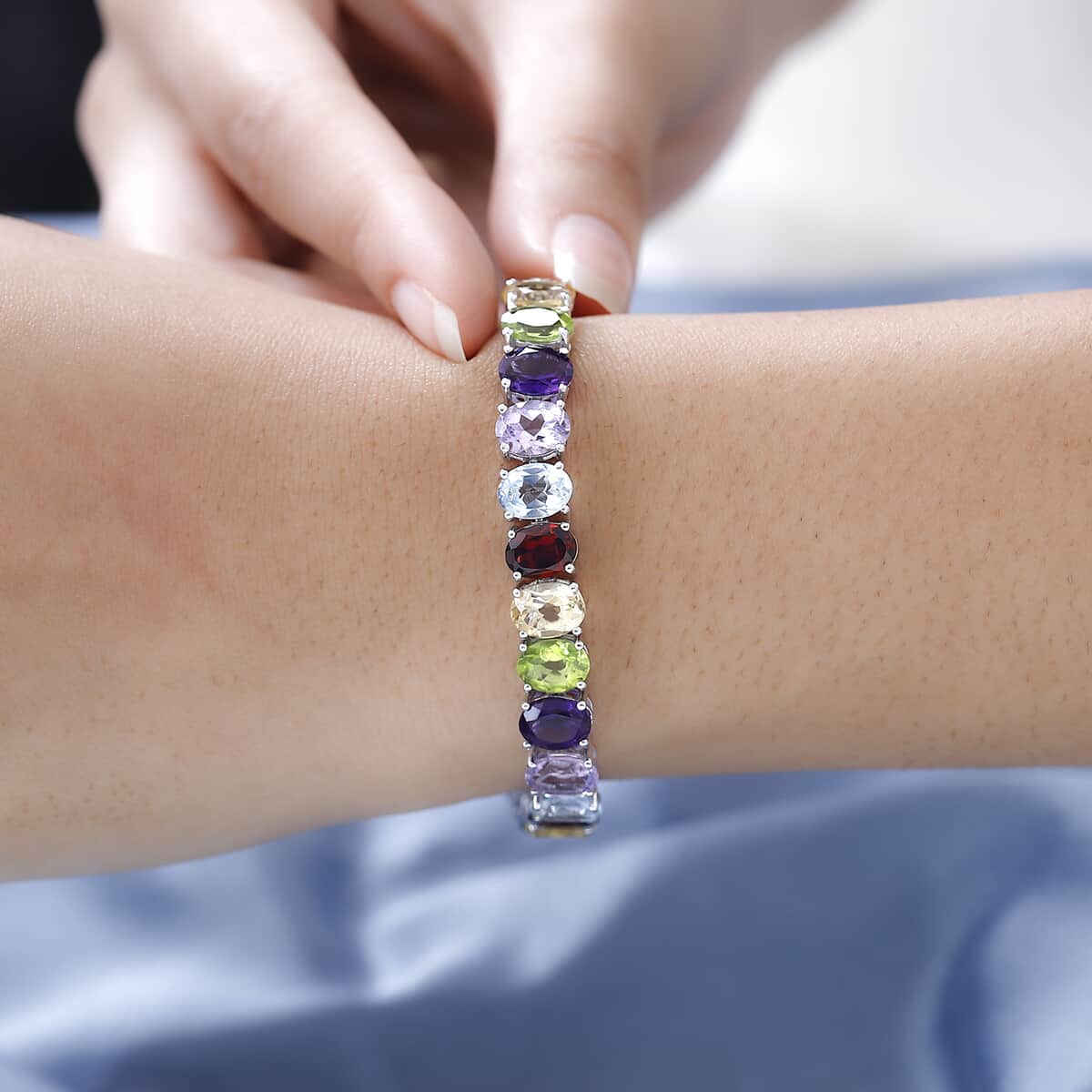 Multi Gemstone Bracelet in Platinum Over Sterling Silver (6.50 In) 27.30 ctw image number 2