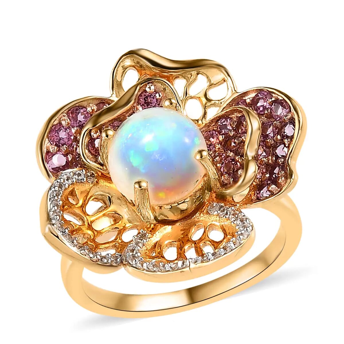 GP Italian Garden Collection Premium Ethiopian Welo Opal and Multi Gemstone Ring in Vermeil YG and Platinum Over Sterling Silver 2.50 ctw (Del. in 3-5 Days) image number 0