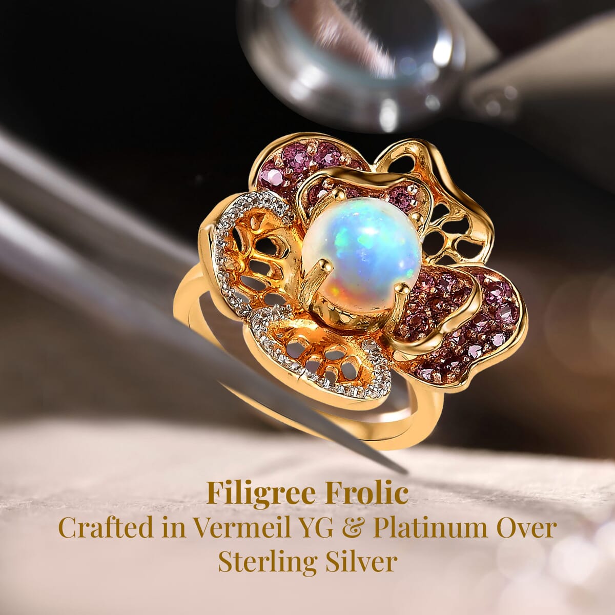 GP Italian Garden Collection Premium Ethiopian Welo Opal and Multi Gemstone Ring in Vermeil YG and Platinum Over Sterling Silver 2.50 ctw (Del. in 3-5 Days) image number 3