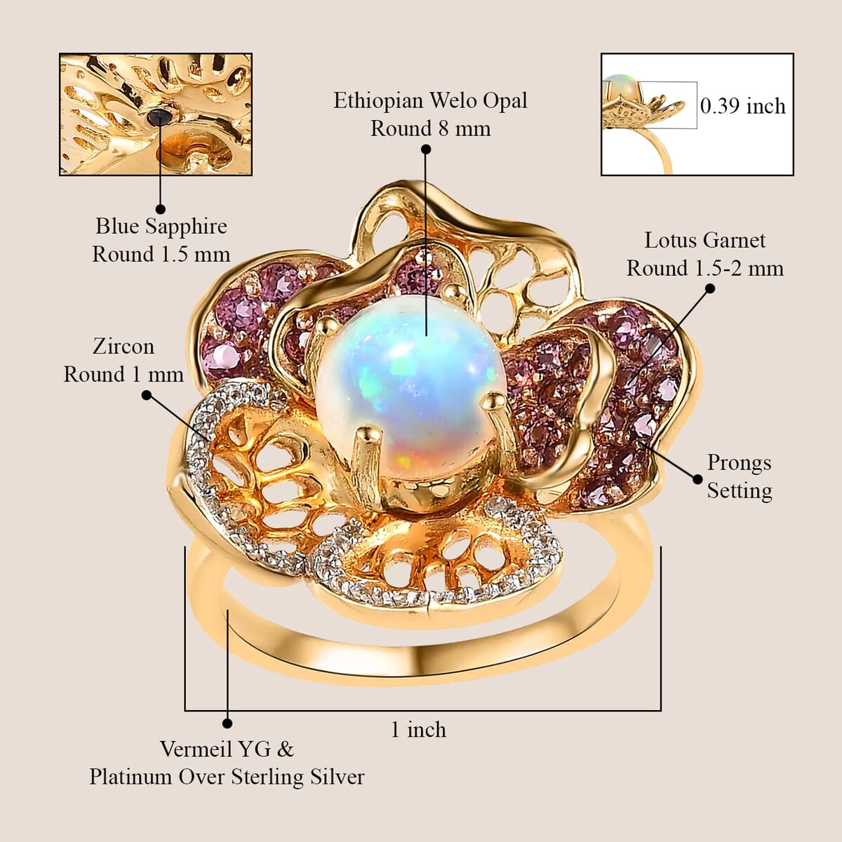 GP Italian Garden Collection Premium Ethiopian Welo Opal and Multi Gemstone Ring in Vermeil YG and Platinum Over Sterling Silver 2.50 ctw (Del. in 3-5 Days) image number 4