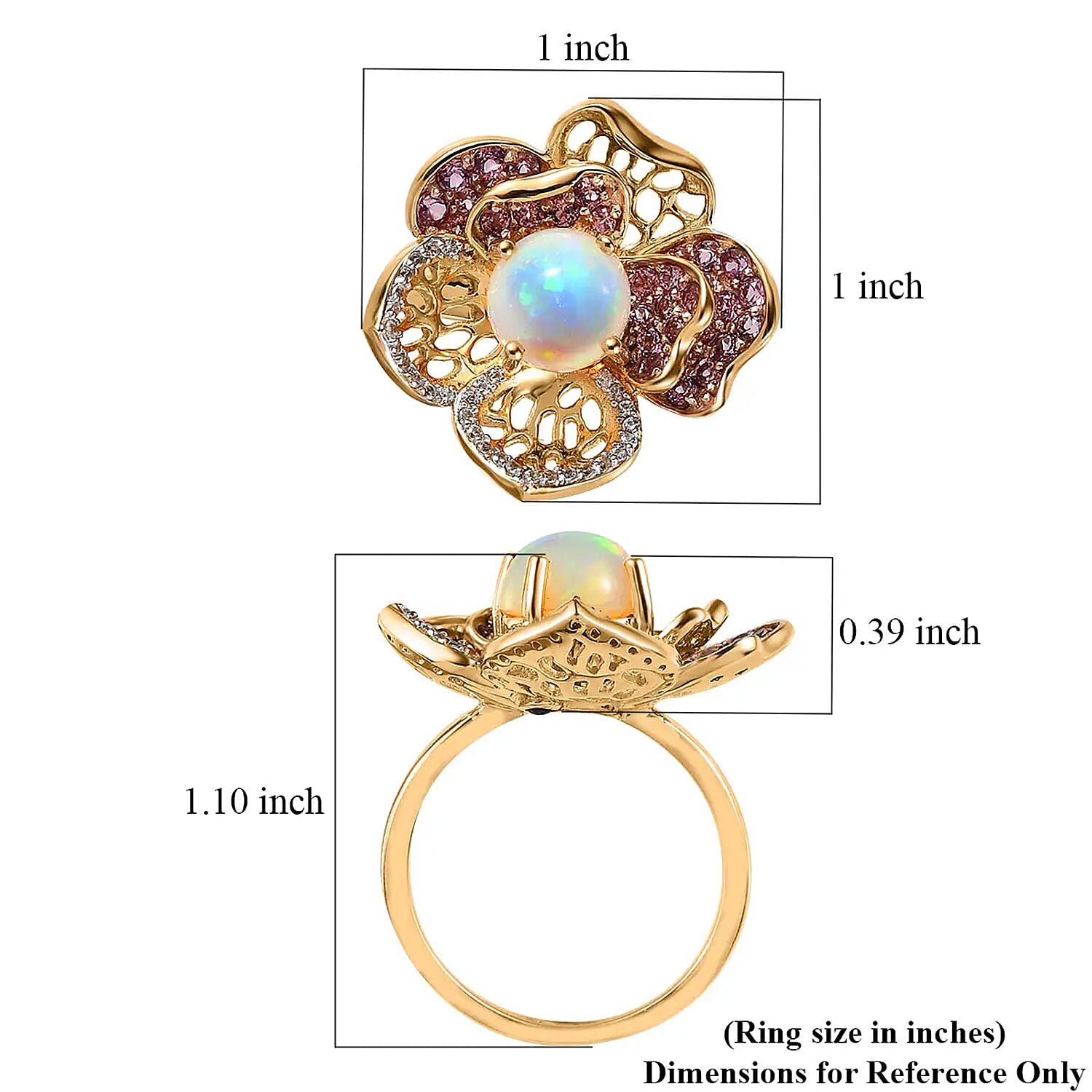 GP Italian Garden Collection Premium Ethiopian Welo Opal and Multi Gemstone Ring in Vermeil YG and Platinum Over Sterling Silver (Size 10.0) 2.50 ctw