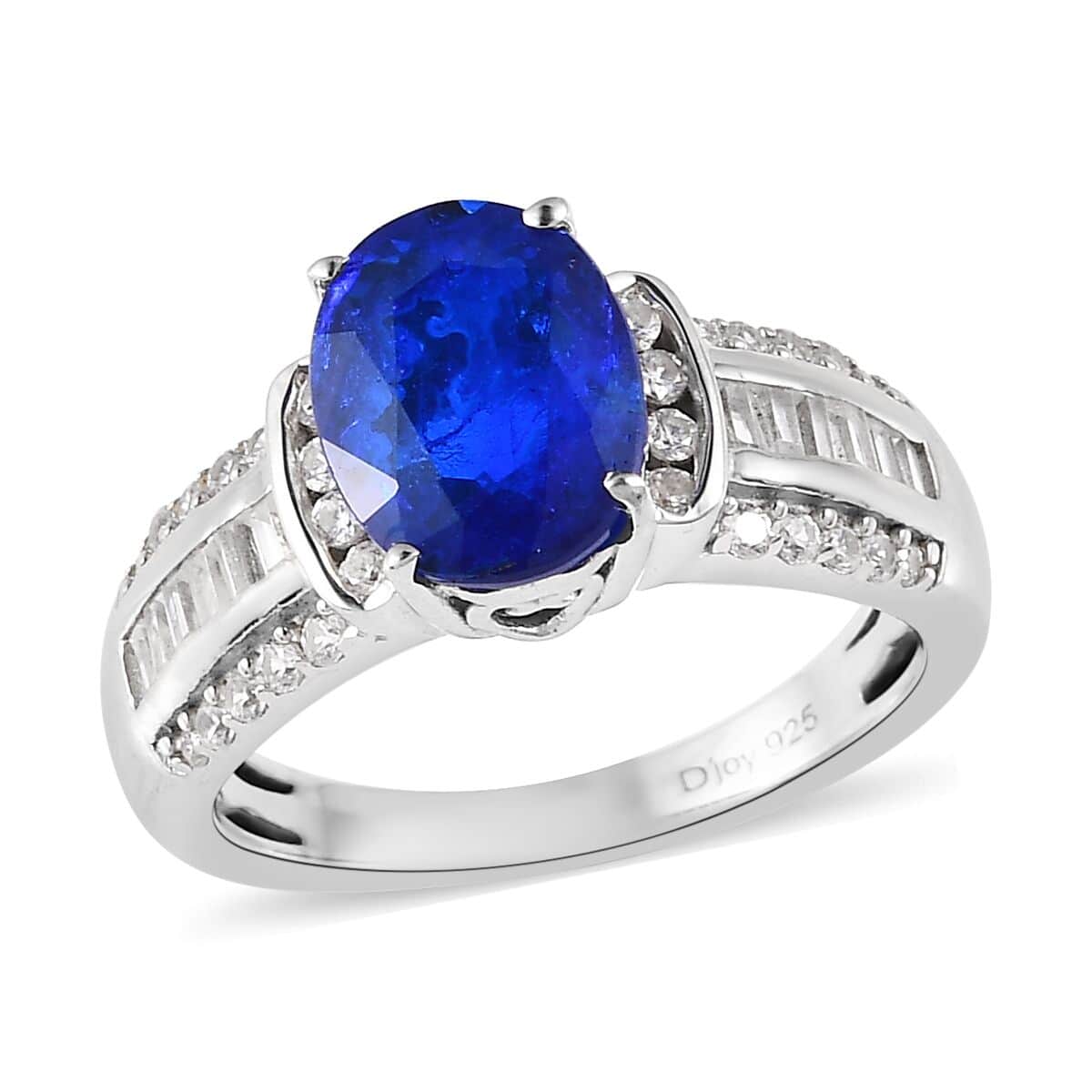 Tanzanian Blue Spinel (DF) and White Zircon Ring in Platinum Over Sterling Silver 2.75 ctw image number 0