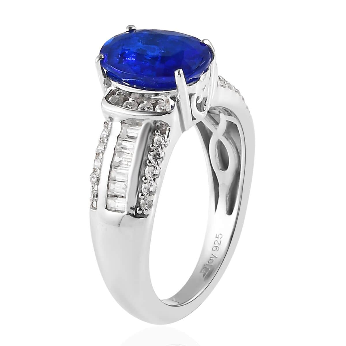 Tanzanian Blue Spinel (DF) and White Zircon Ring in Platinum Over Sterling Silver 2.75 ctw image number 3