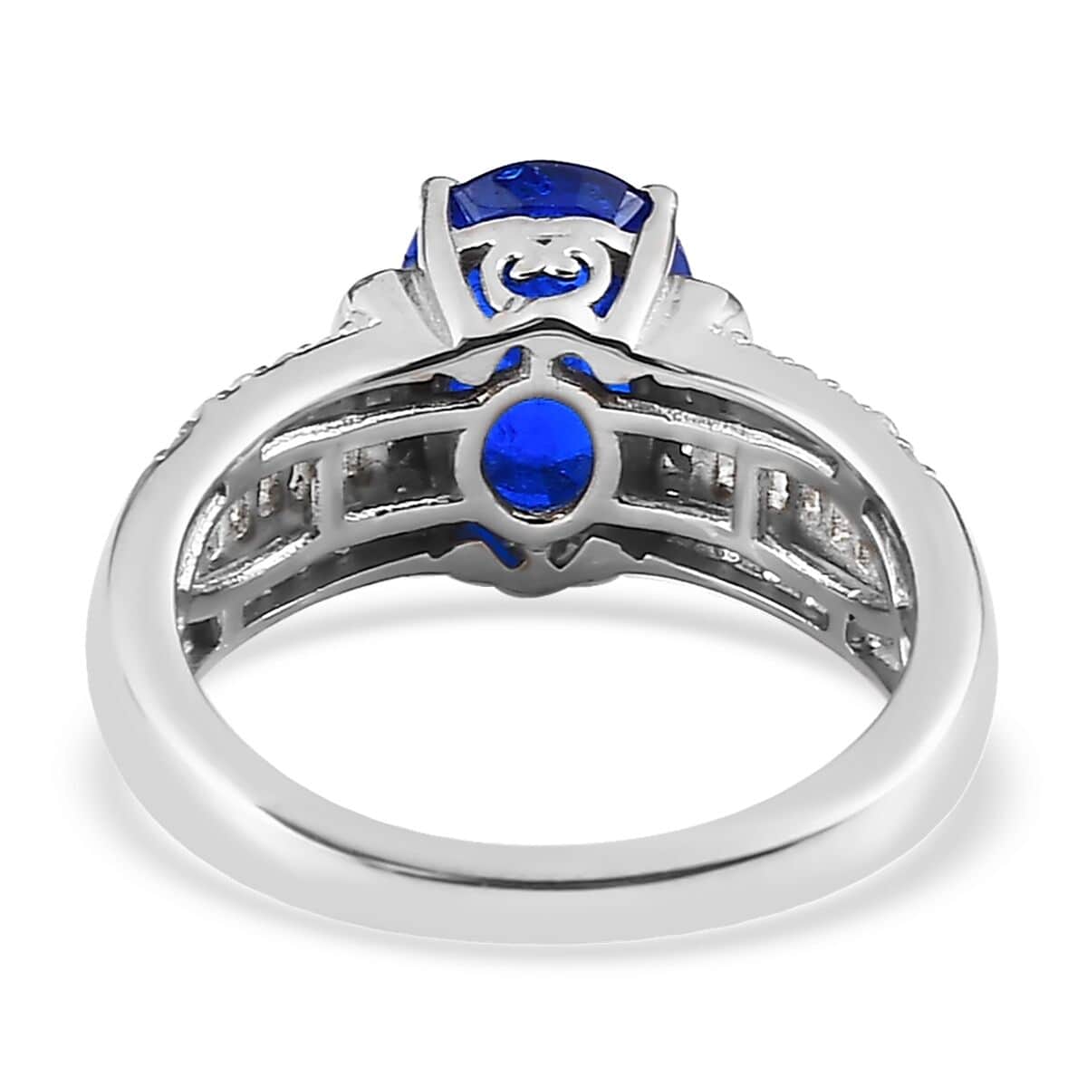 Tanzanian Blue Spinel (DF) and White Zircon Ring in Platinum Over Sterling Silver 2.75 ctw image number 4