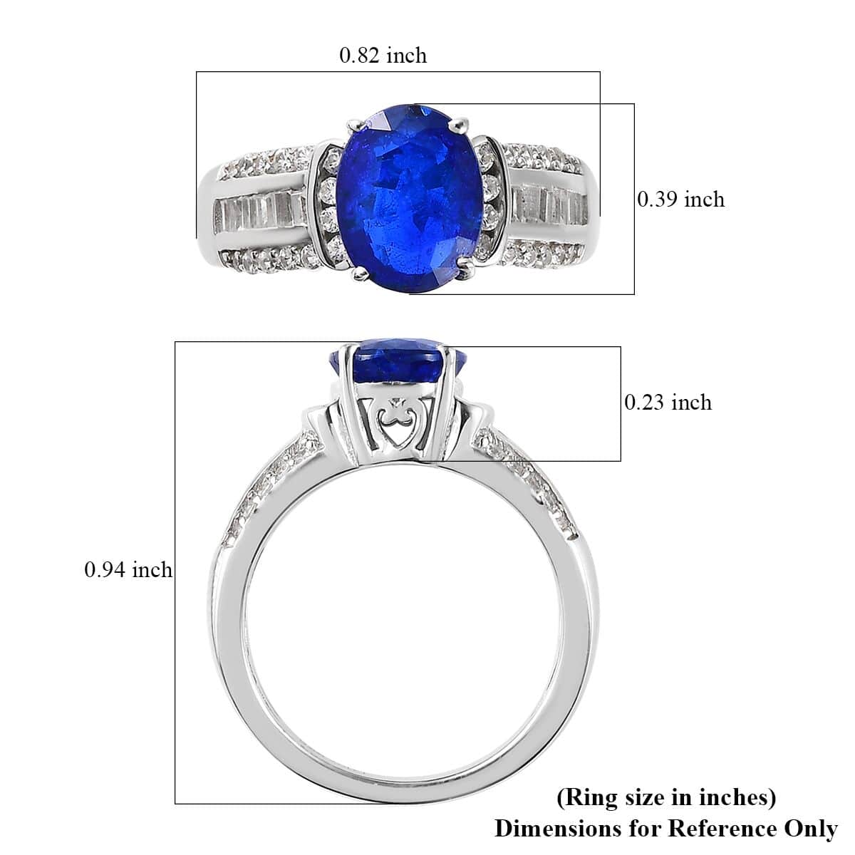 Tanzanian Blue Spinel (DF) and White Zircon Ring in Platinum Over Sterling Silver 2.75 ctw image number 5