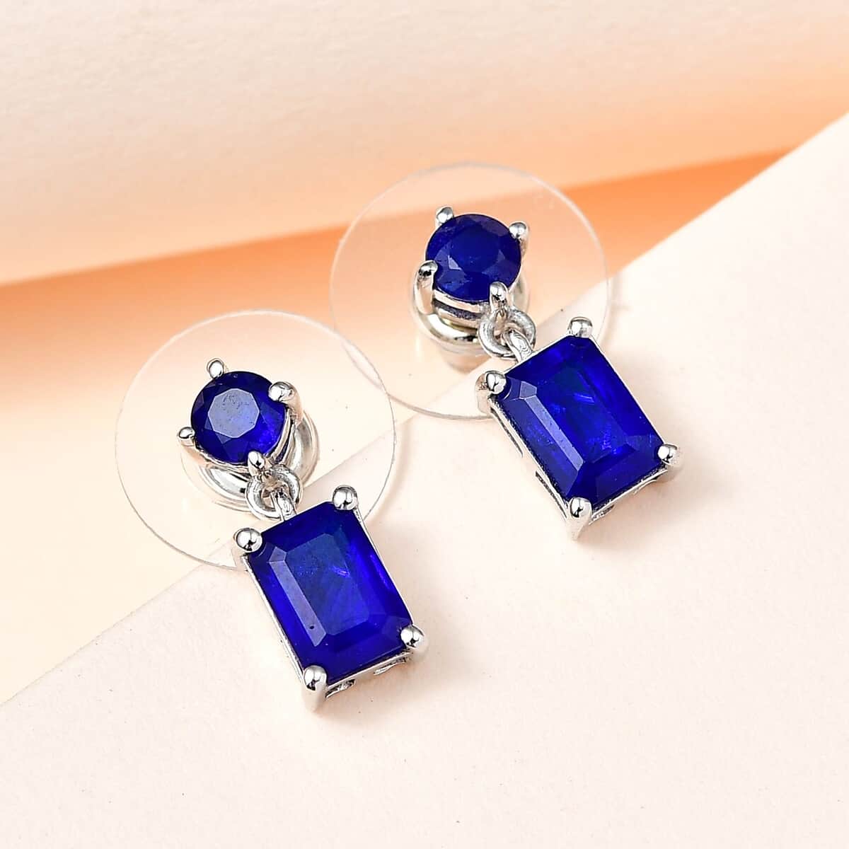 Tanzanian Blue Spinel (DF) Dangle Earrings in Platinum Over Sterling Silver 2.85 ctw image number 1