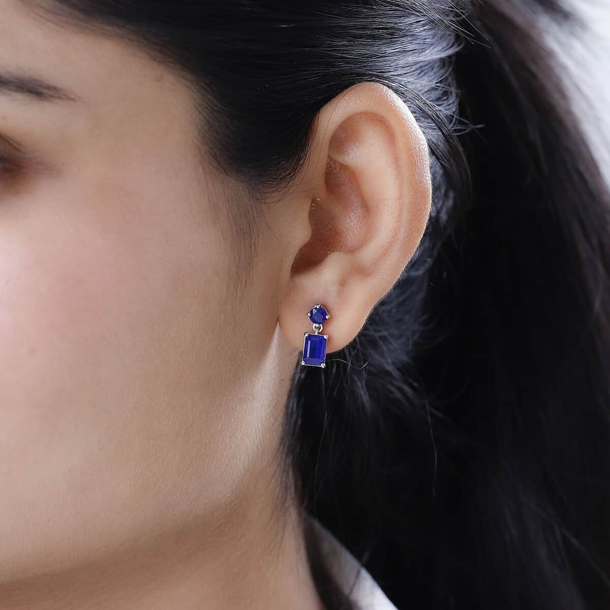 Tanzanian Blue Spinel (DF) Dangle Earrings in Platinum Over Sterling Silver 2.85 ctw image number 2