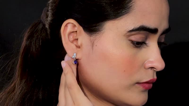 Tanzanian Blue Spinel (DF), Brown and White Zircon 1.40 ctw Drop Earrings in Platinum Over Sterling Silver