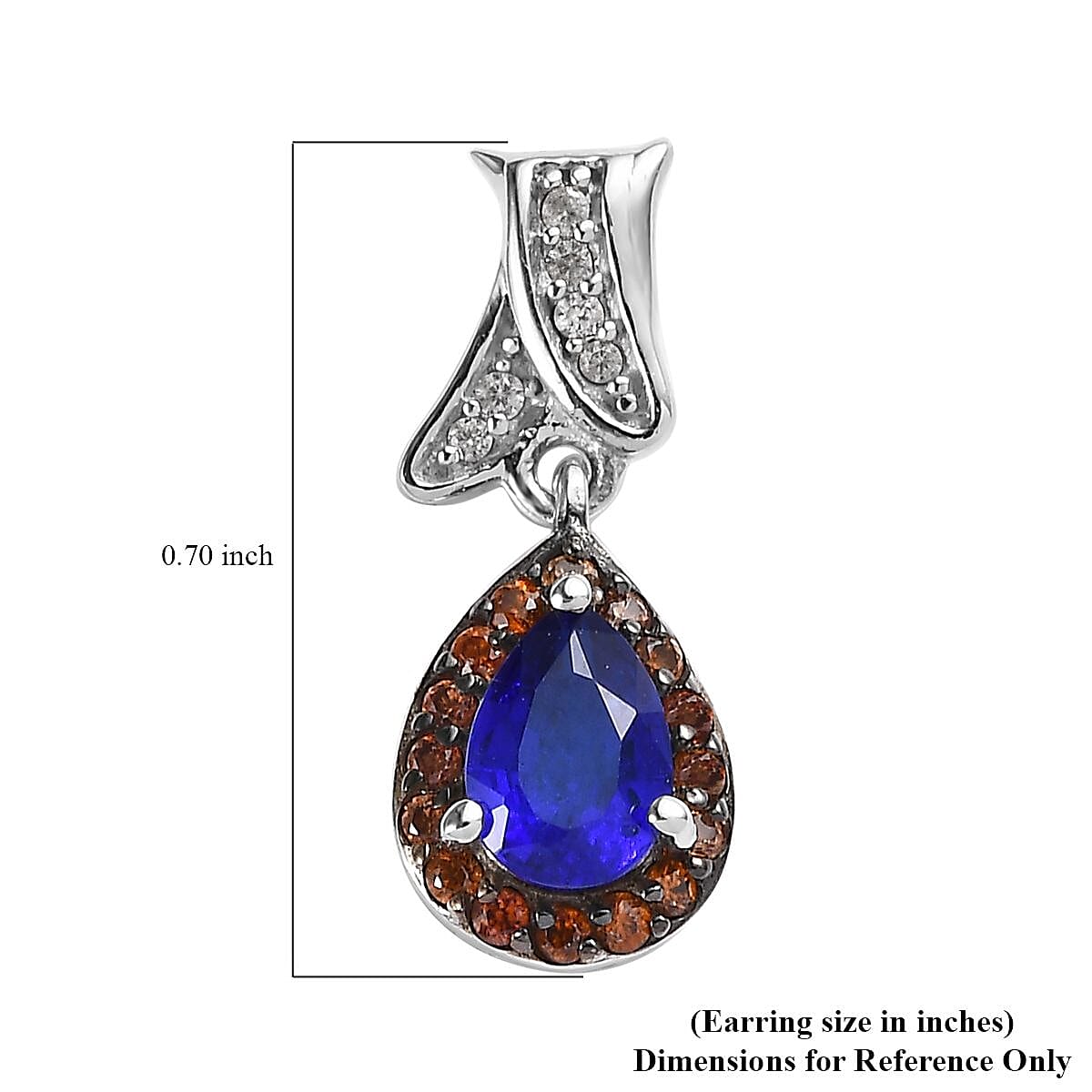 Tanzanian Blue Spinel (DF), Brown and White Zircon 1.40 ctw Drop Earrings in Platinum Over Sterling Silver image number 4