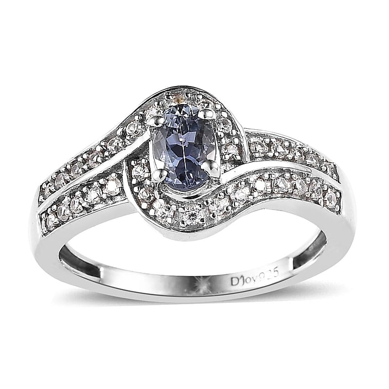 Premium Peacock Tanzanite and White Zircon Ring in Platinum Over Sterling Silver (Size 10.0) 0.80 ctw