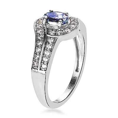 Premium Peacock Tanzanite and White Zircon Ring in Platinum Over Sterling Silver (Size 10.0) 0.80 ctw
