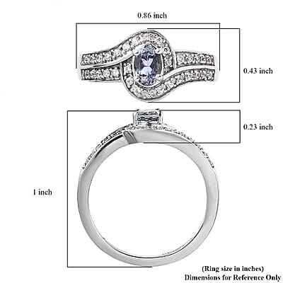 Premium Peacock Tanzanite and White Zircon Ring in Platinum Over Sterling Silver (Size 10.0) 0.80 ctw