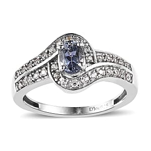 Premium Peacock Tanzanite and White Zircon Ring in Platinum Over Sterling Silver (Size 6.0) 0.80 ctw