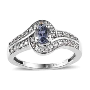 Premium Peacock Tanzanite and White Zircon Ring in Platinum Over Sterling Silver (Size 7.0) 0.80 ctw