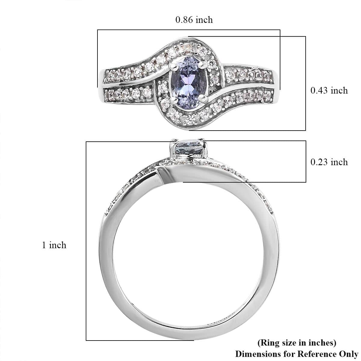 Premium Peacock Tanzanite and White Zircon Ring in Platinum Over Sterling Silver (Size 7.0) 0.80 ctw image number 5