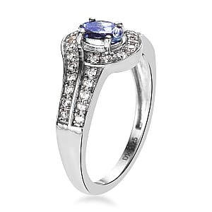 Premium Peacock Tanzanite and White Zircon Ring in Platinum Over Sterling Silver (Size 8.0) 0.80 ctw