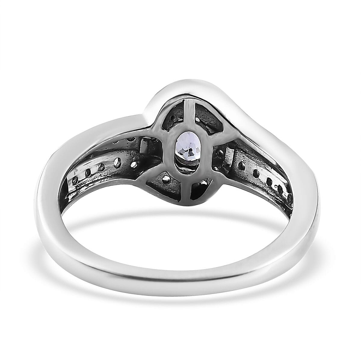 Premium Peacock Tanzanite and White Zircon Ring in Platinum Over Sterling Silver (Size 8.0) 0.80 ctw image number 4