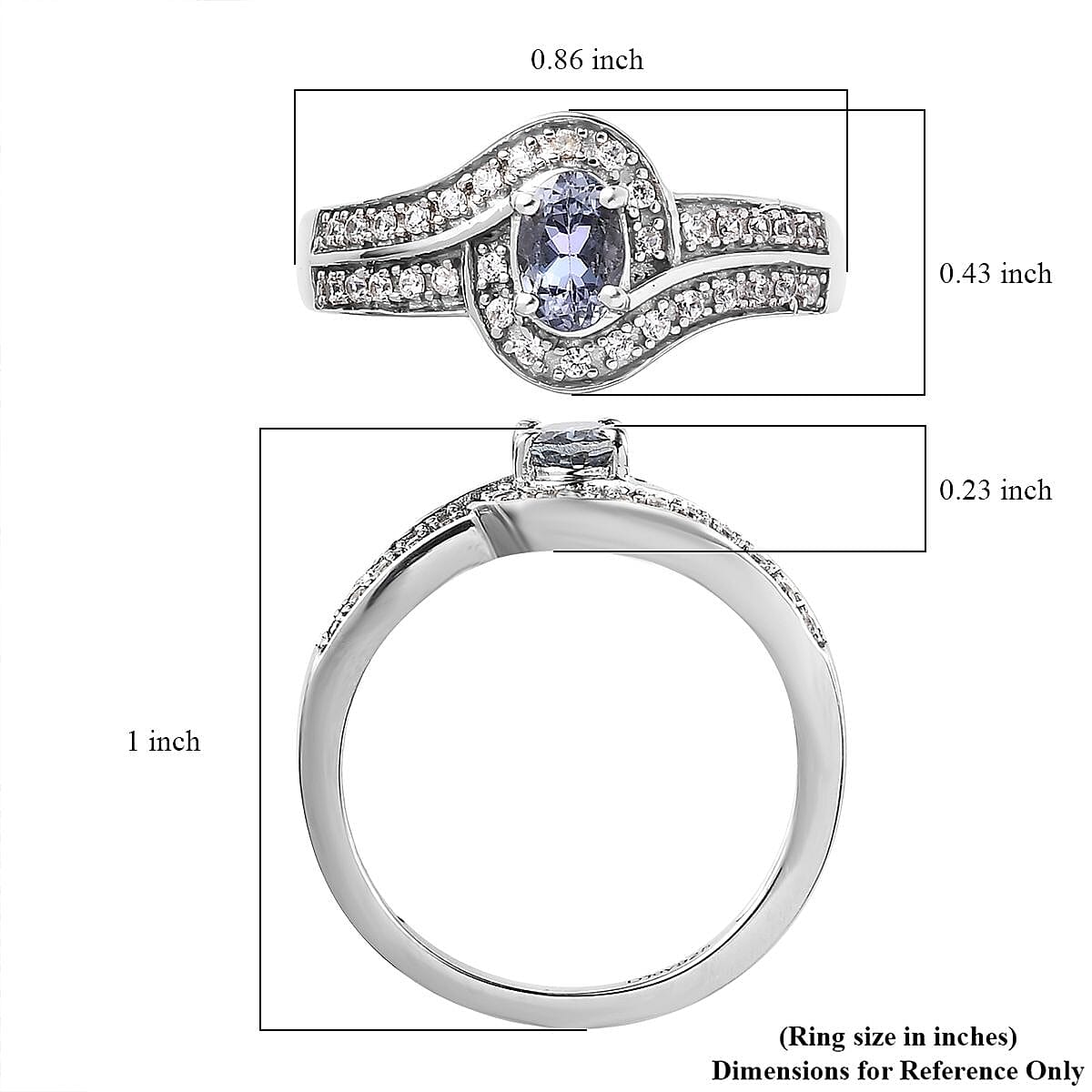 Premium Peacock Tanzanite and White Zircon Ring in Platinum Over Sterling Silver (Size 8.0) 0.80 ctw image number 5