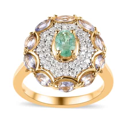 Three Row Emerald and White Sapphire 18K Gold Vermeil Jewelry Set