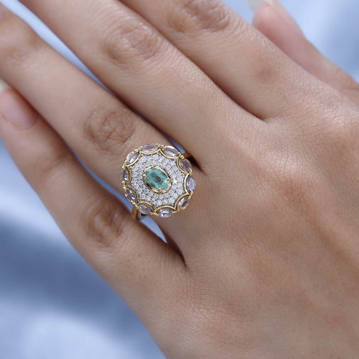 Ethiopian Emerald and Multi Gemstone Ring in Vermeil Yellow Gold Over Sterling Silver 1.50 ctw image number 2
