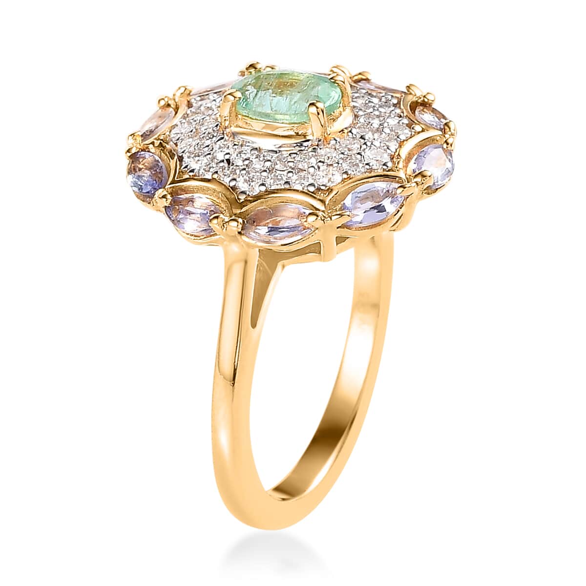 Ethiopian Emerald and Multi Gemstone Ring in Vermeil Yellow Gold Over Sterling Silver 1.50 ctw image number 3