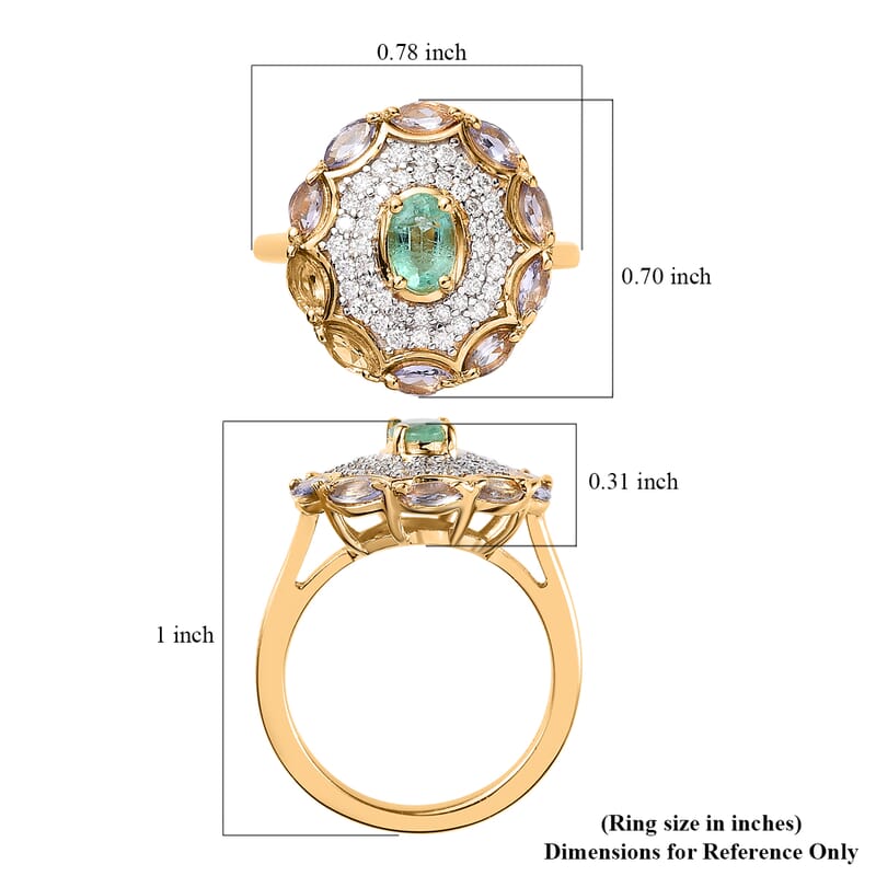 Ethiopian Emerald and Multi Gemstone Ring in Vermeil Yellow Gold Over Sterling Silver (Size 10.0) 1.50 ctw