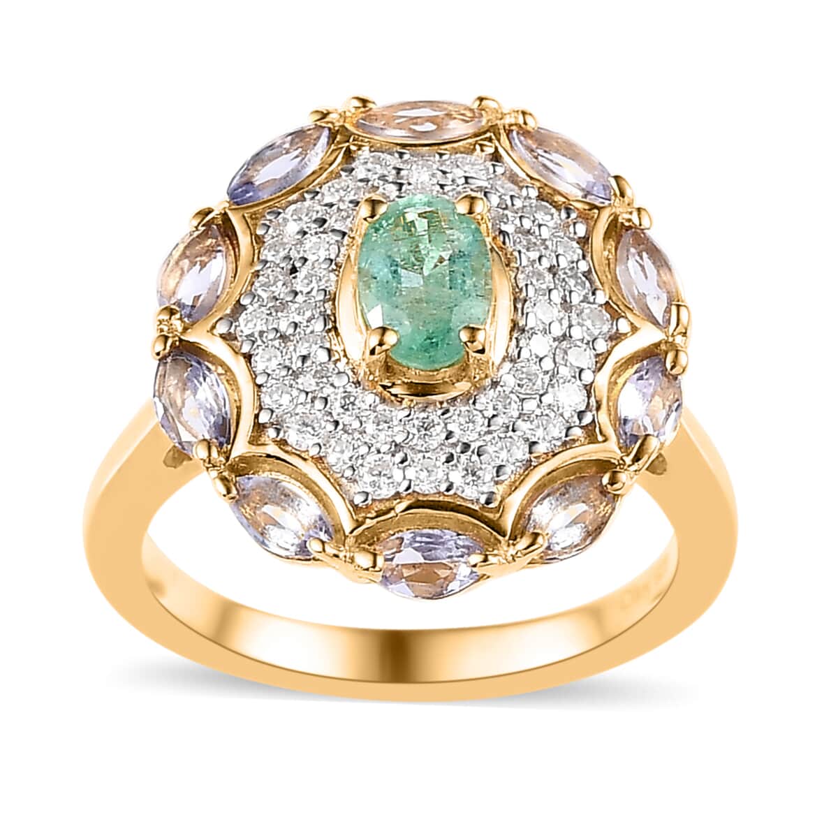 Ethiopian Emerald and Multi Gemstone Ring in Vermeil Yellow Gold Over Sterling Silver (Size 5.0) 1.50 ctw image number 0