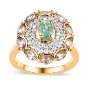 Ethiopian Emerald and Multi Gemstone Ring in Vermeil Yellow Gold Over Sterling Silver (Size 5.0) 1.50 ctw