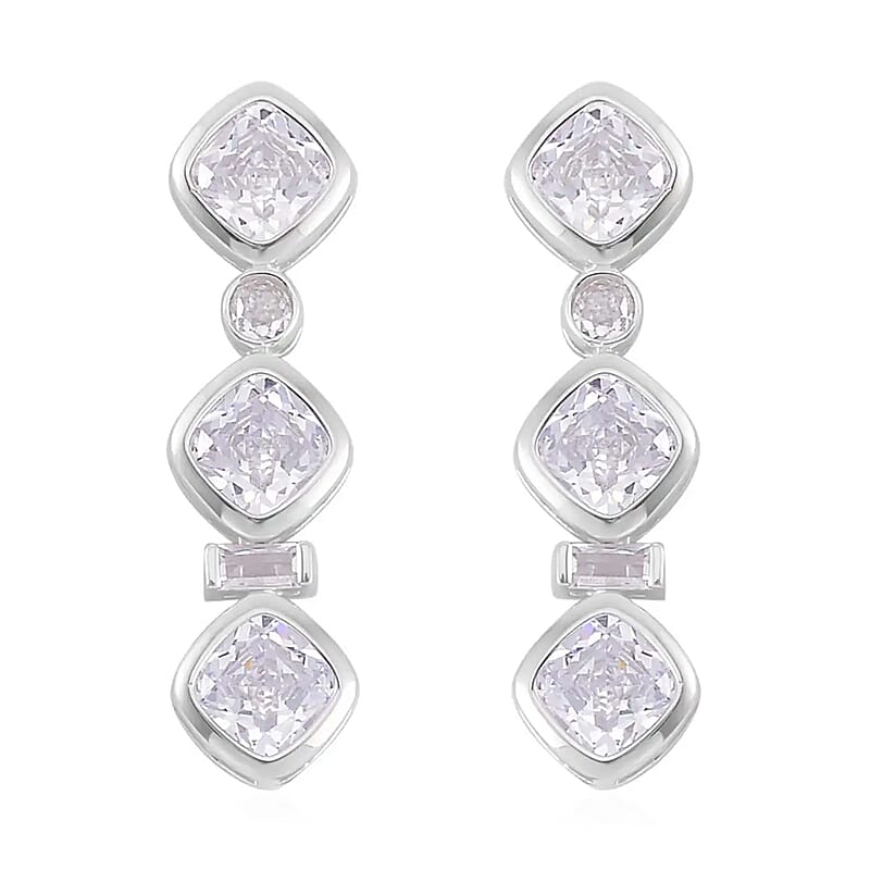 Simulated Diamond Dangle Earrings in Rhodium Over Sterling Silver 8.70 ctw