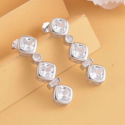Simulated Diamond Dangle Earrings in Rhodium Over Sterling Silver 8.70 ctw