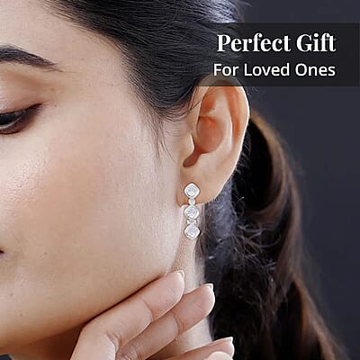Simulated Diamond Dangle Earrings in Rhodium Over Sterling Silver 8.70 ctw