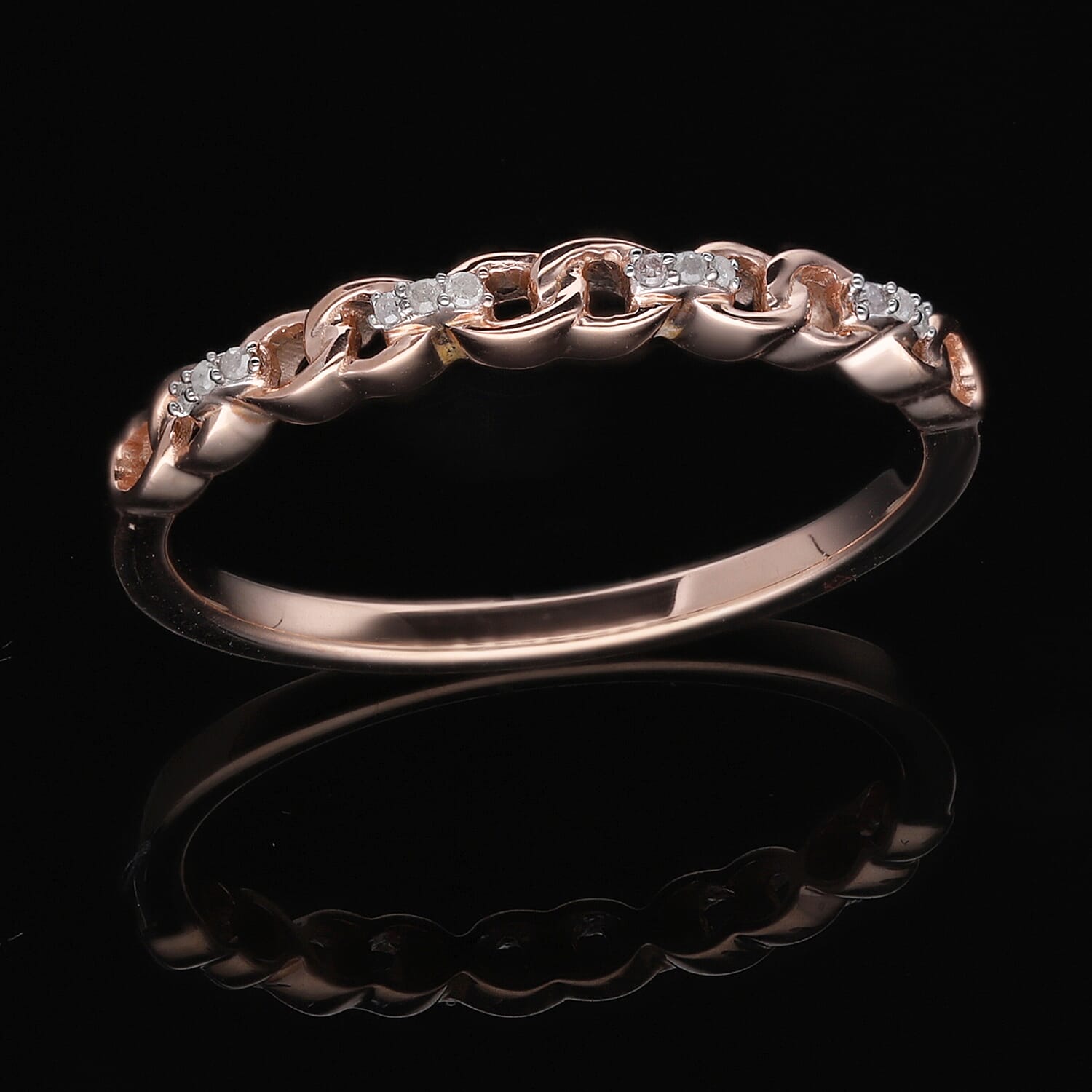 White Diamond Ring in Vermeil RG Over Sterling Silver (Size 8)