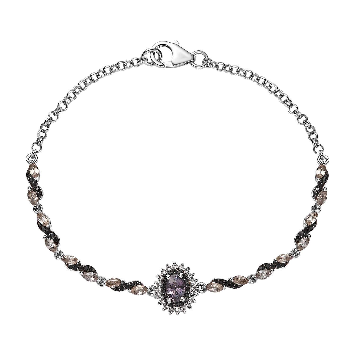Tanzanian Platinum Spinel and Multi Gemstone Floral Bracelet in Platinum Over Sterling Silver (7.25 In) 3.40 ctw