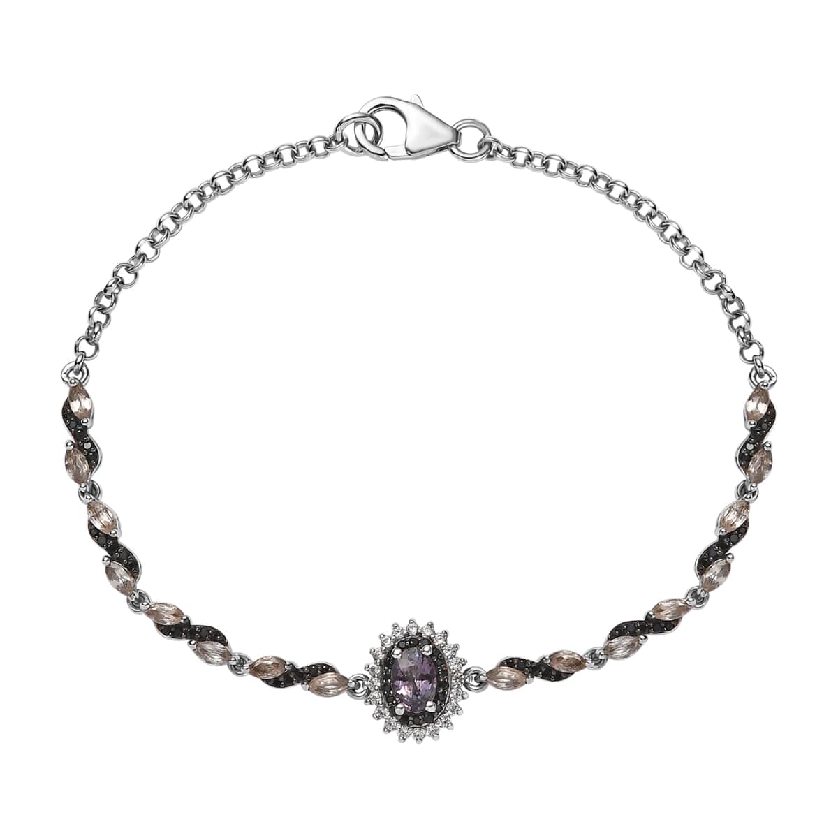Tanzanian Platinum Spinel and Multi Gemstone Floral Bracelet in Platinum Over Sterling Silver (7.25 In) 3.40 ctw image number 0