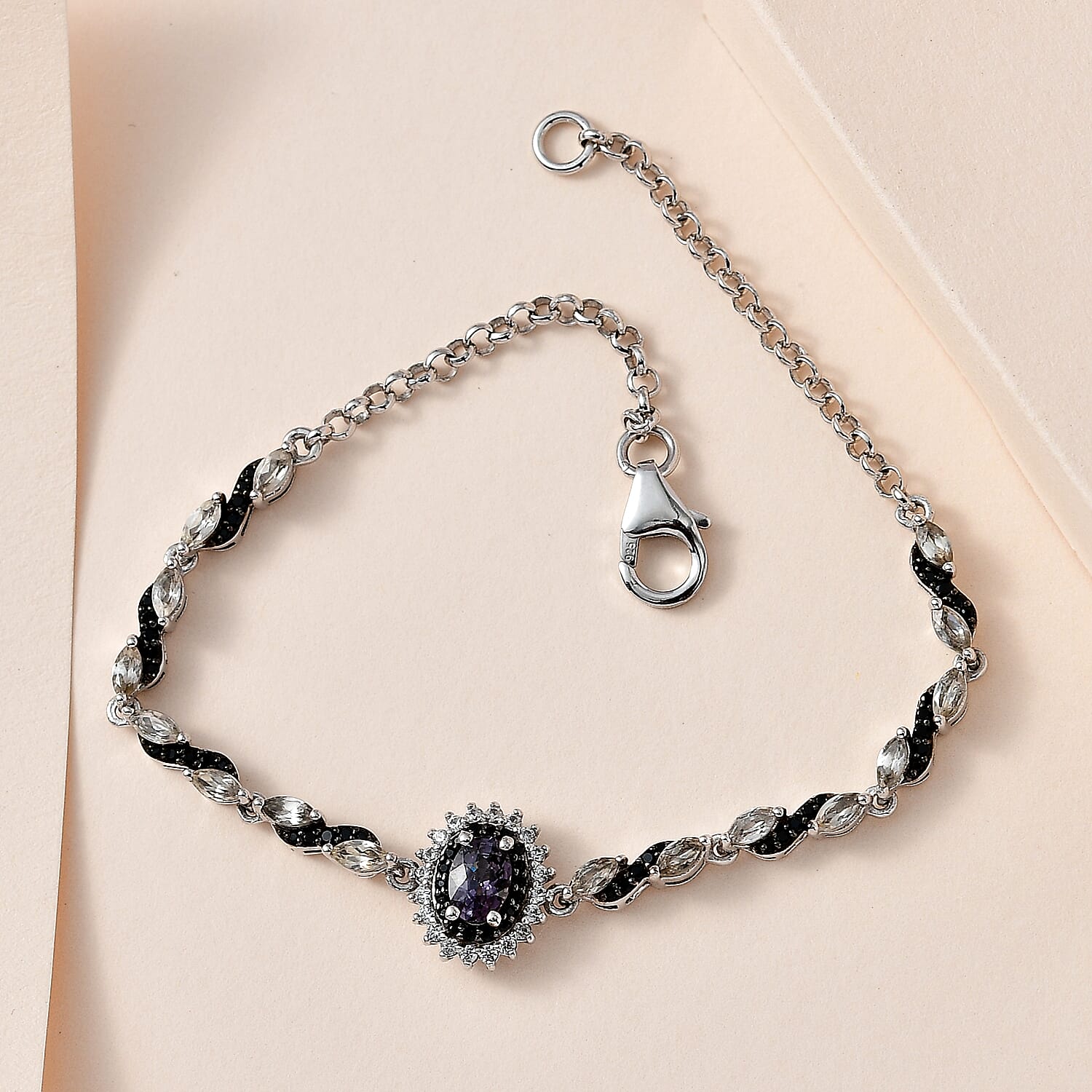 Tanzanian Platinum Spinel and Multi Gemstone Floral Bracelet in Platinum Over Sterling Silver (7.25 In) 3.40 ctw