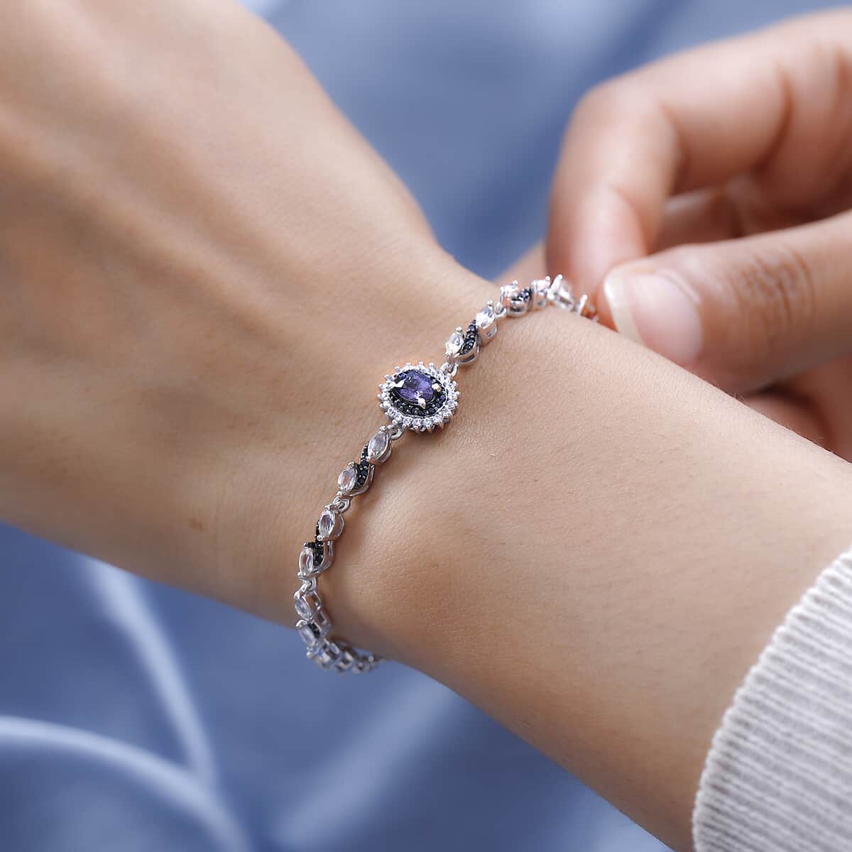Tanzanian Platinum Spinel and Multi Gemstone Floral Bracelet in Platinum Over Sterling Silver (7.25 In) 3.40 ctw image number 2