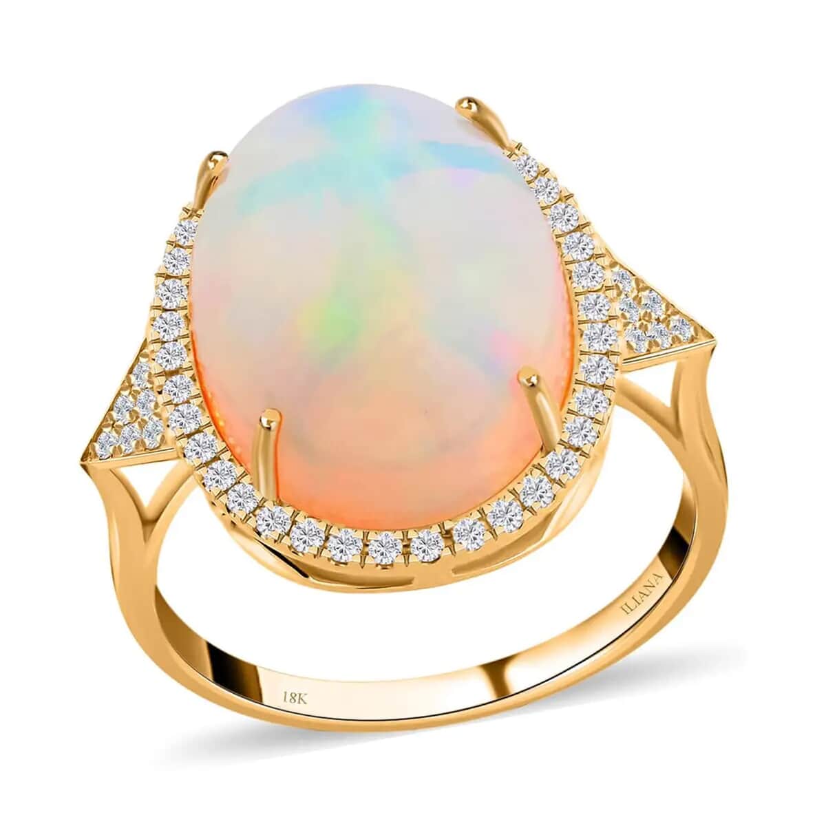 Certified & Appraised Iliana 18K Yellow Gold AAA Ethiopian Welo Opal and G-H SI Diamond Ring 5 Grams 10.30 ctw image number 0