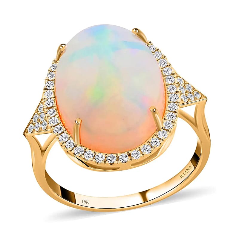 Certified & Appraised Iliana AAA Ethiopian Welo Opal and G-H SI Diamond 10.30 ctw Ring in 18K Yellow Gold (Size 10.0) 5 Grams