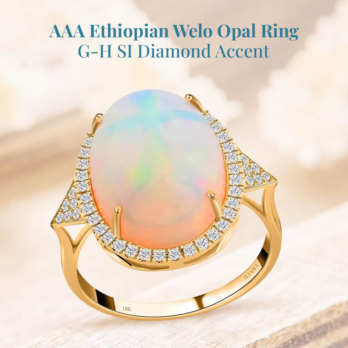 Certified & Appraised Iliana 18K Yellow Gold AAA Ethiopian Welo Opal and G-H SI Diamond Ring 5 Grams 10.30 ctw image number 2